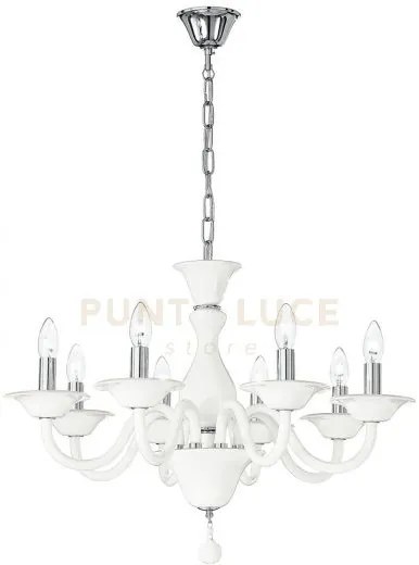 Lampadario soffio bianco e cromo 8 luci attacco e14 71x120cm in vet...