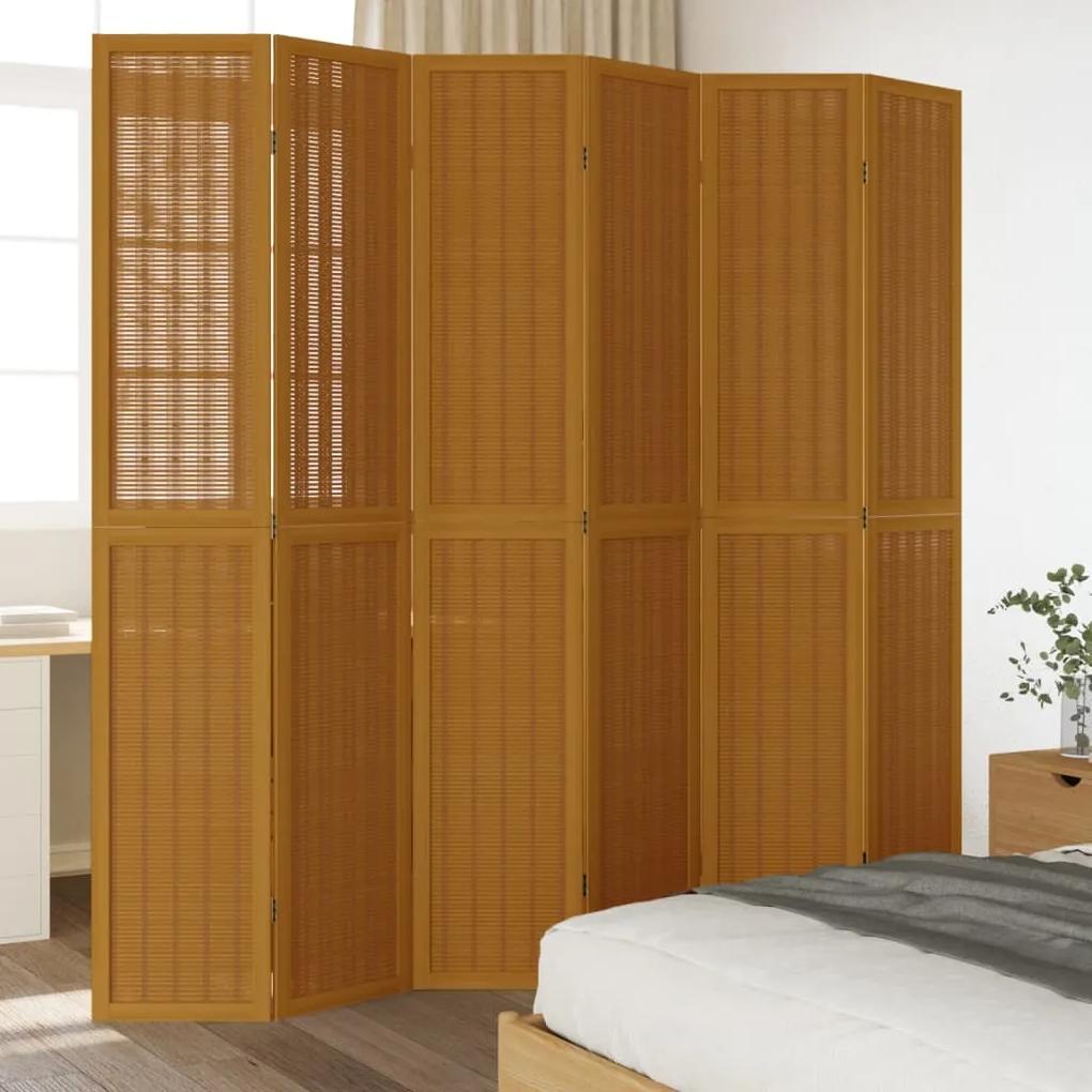 Divisorio ambienti 6 pannelli marrone legno massello paulownia