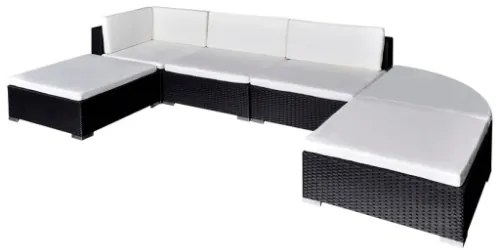 Set Divani da Giardino 6 pz con Cuscini in Polyrattan Nero