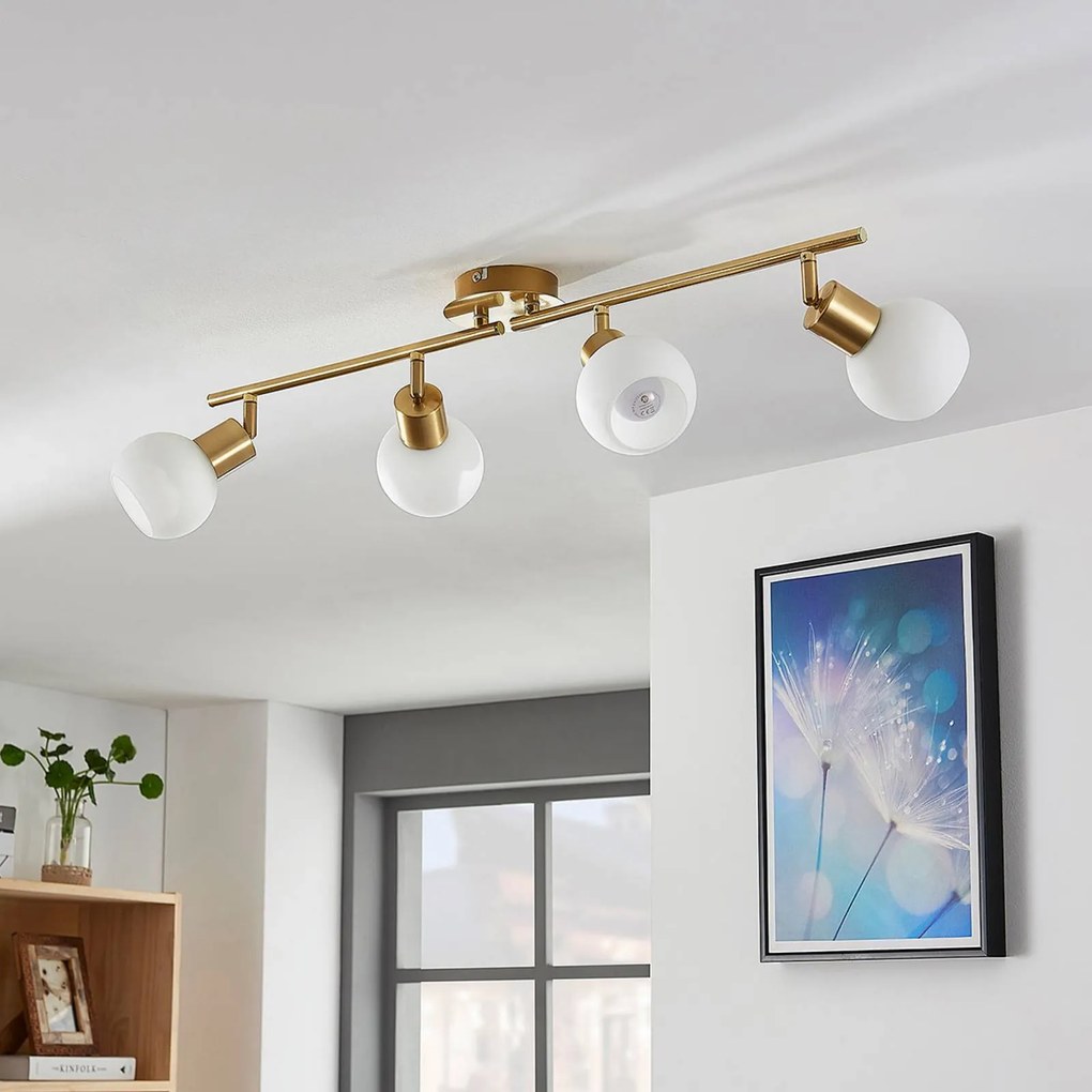 Faretto a soffitto Elaina Lindby, dimmerabile, Ottone / Oro, Soggiorno / Sala da pranzo, Metallo, Moderno, Plafoniera
