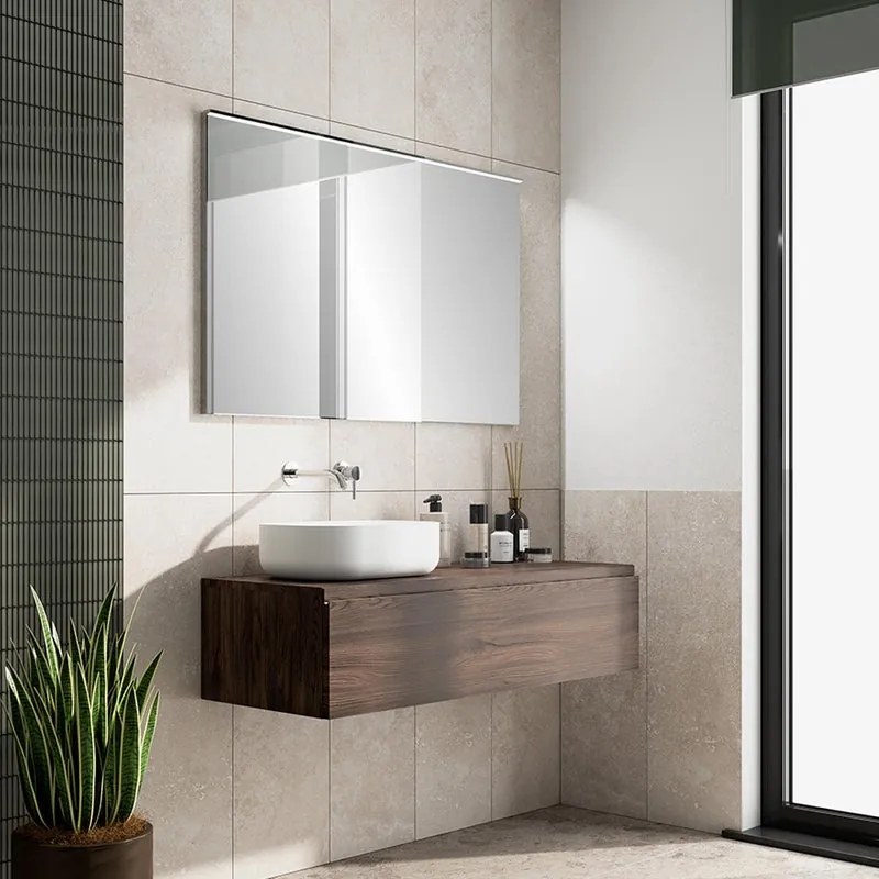 Mobile da bagno sospeso Step con top L 120.3 x H 30 x P 46 cm noce walnut liscio, 1 cassetto
