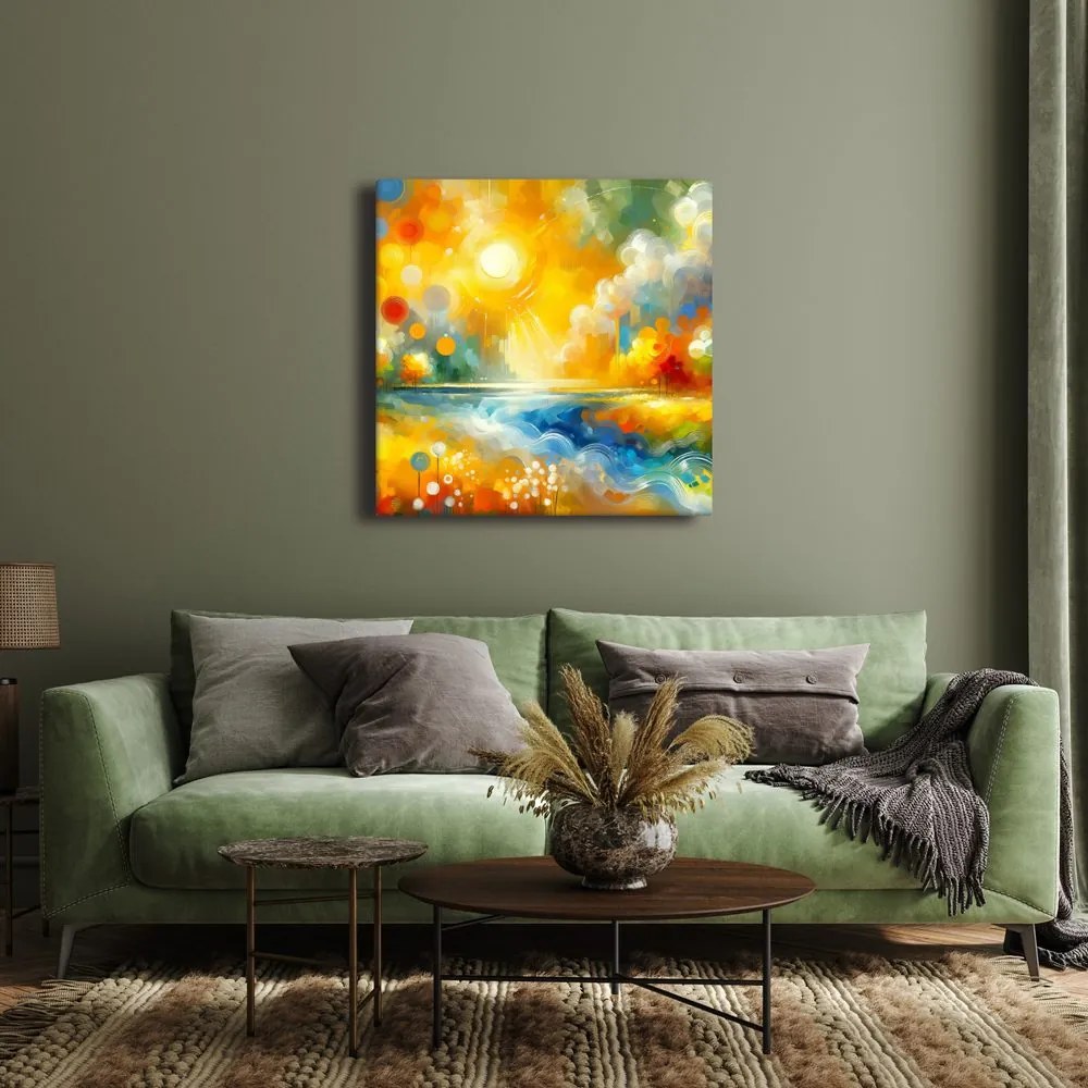 Quadro su tela – Campi di fiori e superficie d’acqua lucente