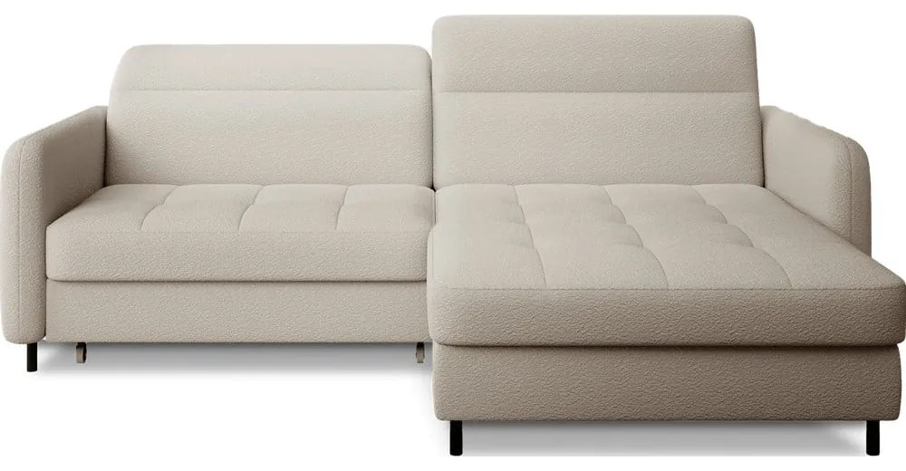 Divano angolare beige allungabile/con contenitore (con penisola a destra/con chaise lounge) e rivestimento in bouclé Gomsi – ELTAP