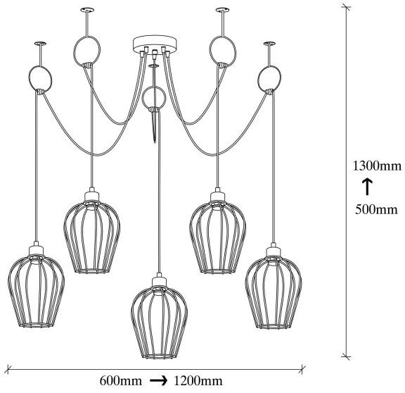 Lampadario a sospensione con filo TEL 5xE27/40W/230V ragno