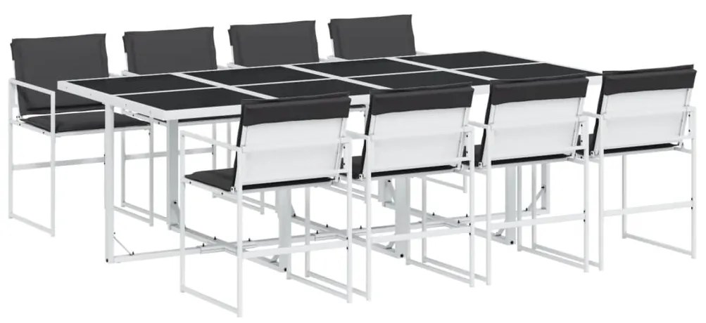Set da pranzo da giardino 9 pz con cuscini bianco in textilene