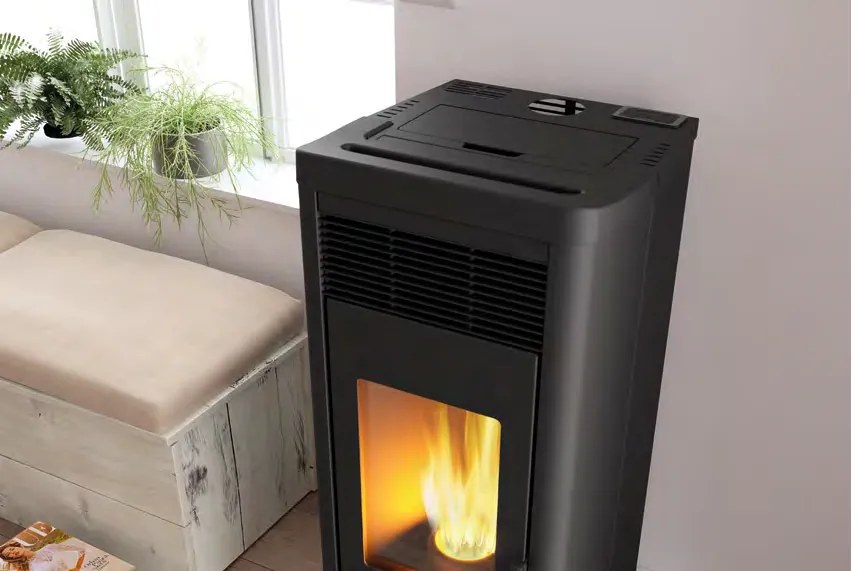 royal lea air 120 us stufa a pellet ad aria uscita fumi superiore 12kw serbatoio 17kg 53x54x116 cm in acciaio nero