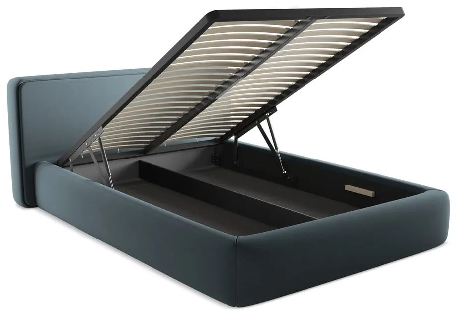 Letto matrimoniale imbottito blu con vano contenitore con griglia 140x200 cm Kiana - Makamii