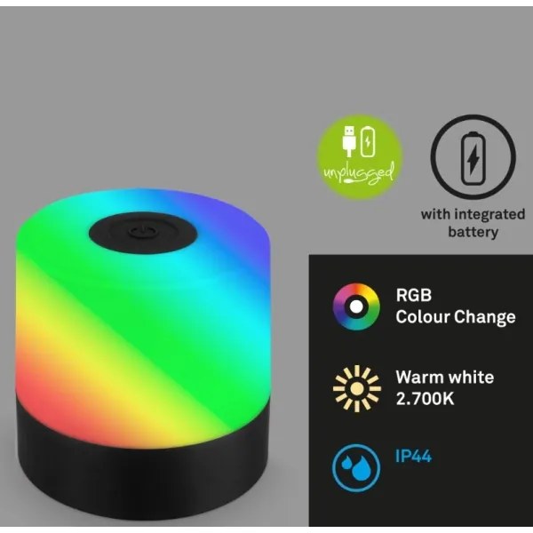 Briloner 7462015 - Lampada da tavolo LED RGB ricaricabile 1,5W 5V IP44 nera
