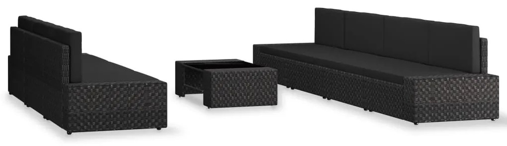 Set divani da giardino 8 pz in polyrattan nero