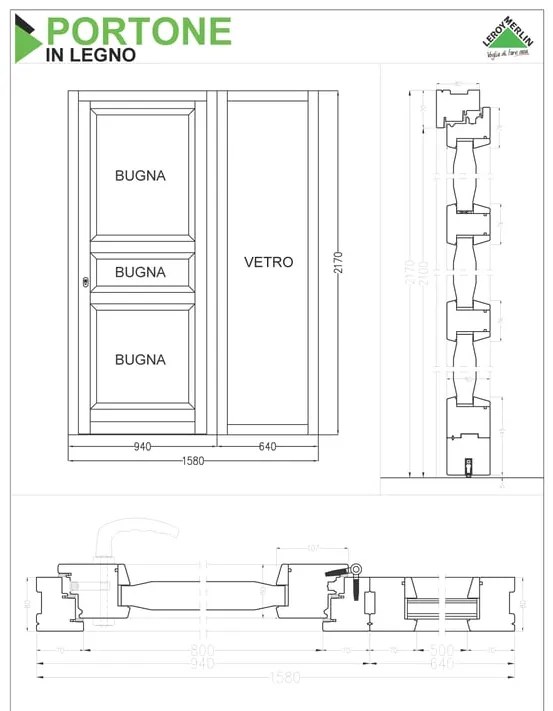 Portoncino d'ingresso in legno Bugnale 30 L 80 x H 210 cm noce apertura a destra