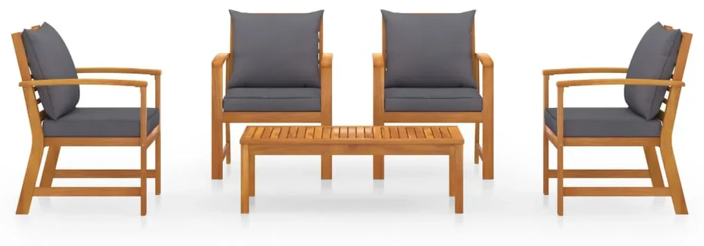 Set divani da giardino 5 pz con cuscini in massello di acacia