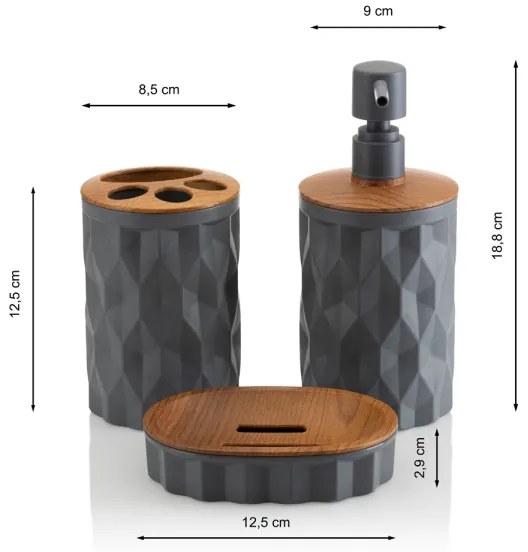 Set da bagno REINA 5 pz antracite/marrone