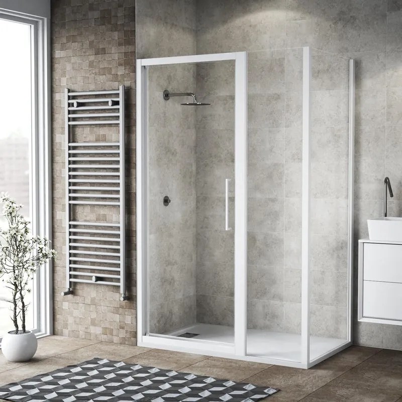 Box doccia con ingresso frontale battente Record L 110 x H 195 cm, vetro 6 mm vetro senza finitura / trasparente profilo bianco spazzolato