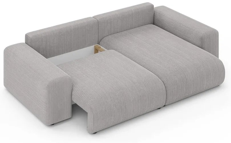 Divano angolare grigio chiaro allungabile/con contenitore (con composizione variabile) con rivestimento in velluto a coste Luma – Ropez