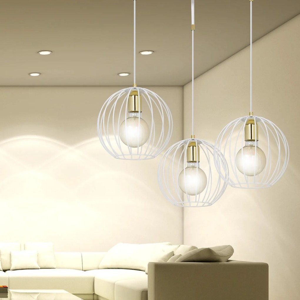 Lampadario Contemporaneo Omoikane Acciaio Bianco 3 Luci E27 Ip20