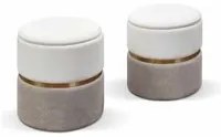 Set 2 pouf moderni in tessuto bianco e tortora - Mobili 2G