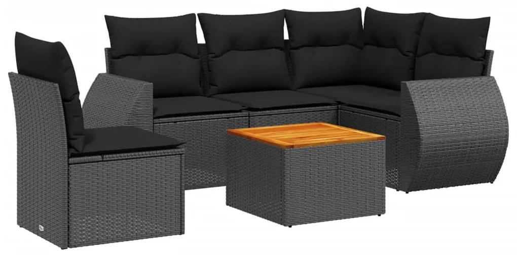 Set divano da giardino 6 pz con cuscini nero in polyrattan