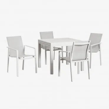 Set Tavolo Rettangolare Allungabile In Alluminio (90-180x90 Cm) Starmi E 4 Sedie Da Esterno Eika Gardenia Bianco - Sklum