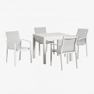 Set Tavolo Rettangolare Starmi 90x180-90 Cm Allungabile In Alluminio E 4 Sedie Da Giardino Eika. Gardenia Bianco - Sklum