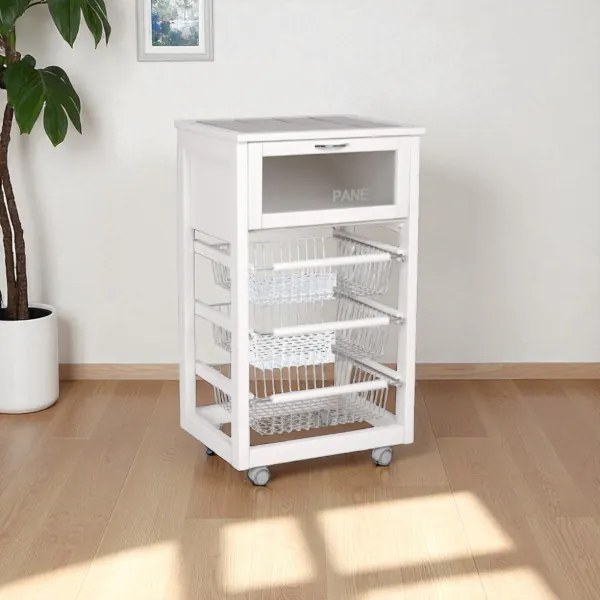 Carrello in legno portapane con cesti portafrutta LANDHELL Bianco