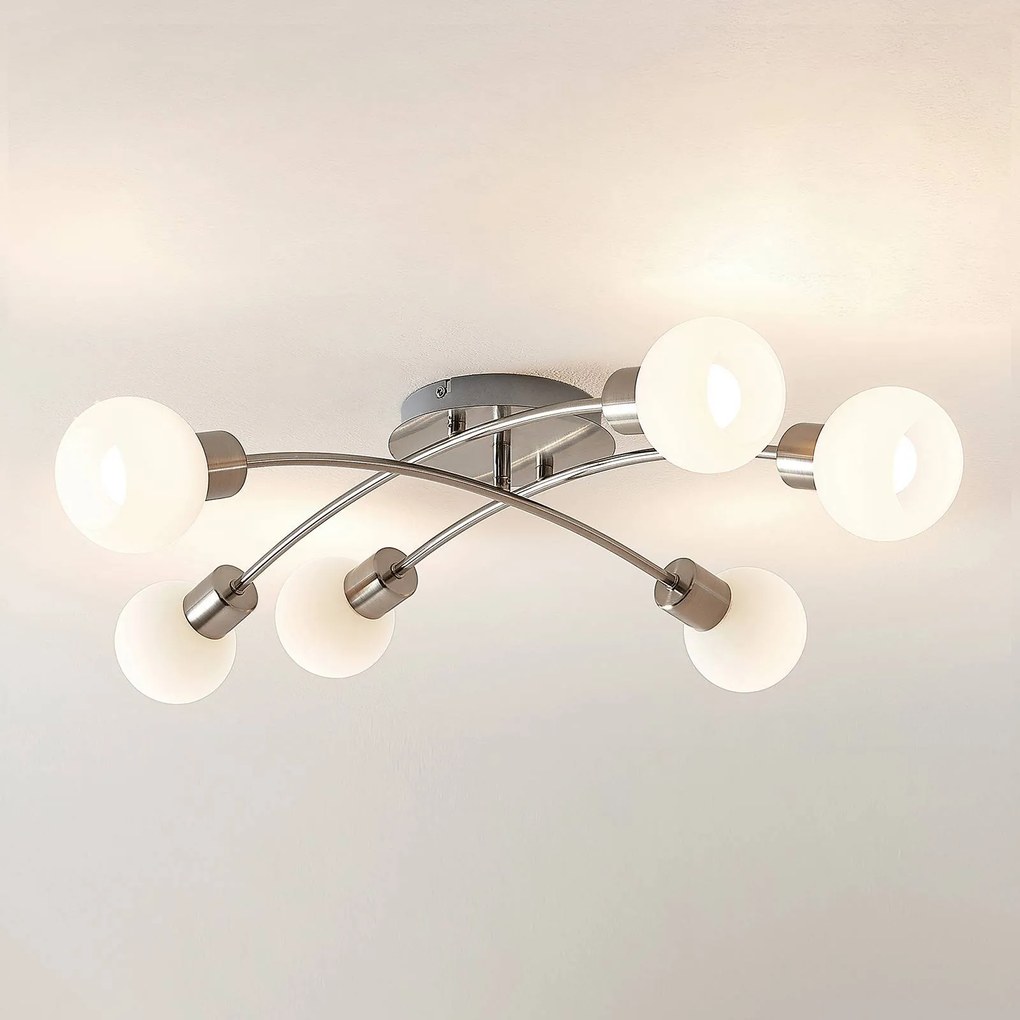Plafoniera soffitto Agmar Lindby, dimmerabile, Alluminio / Grigio / Zincato, Soggiorno / Sala da pranzo, Metallo, Moderno, Plafoniera