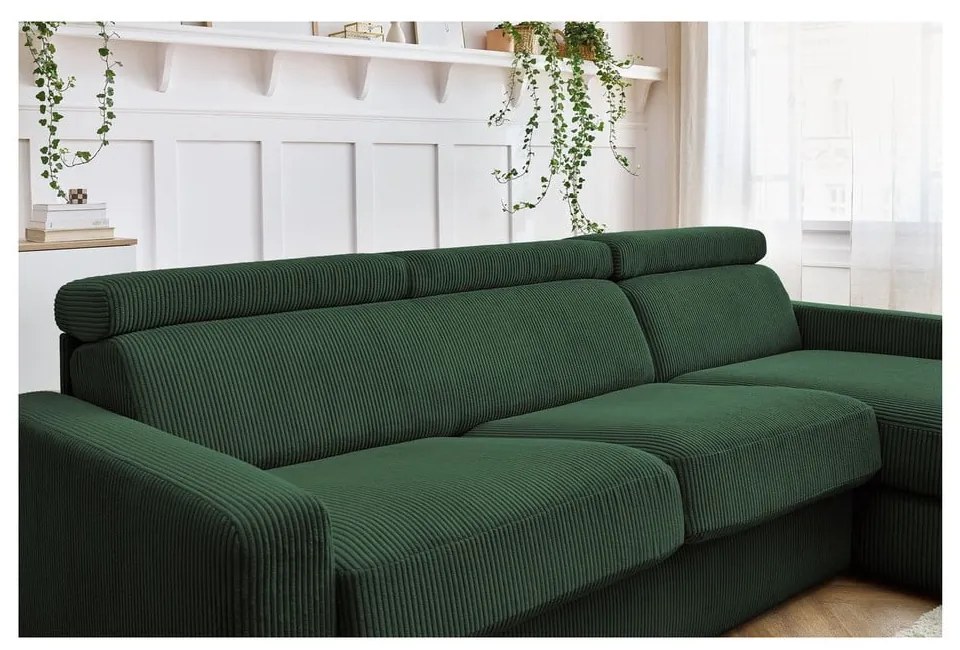 Divano angolare in verde scuro allungabile (con composizione variabile) con rivestimento in velluto a coste Monaco – Bobochic Paris