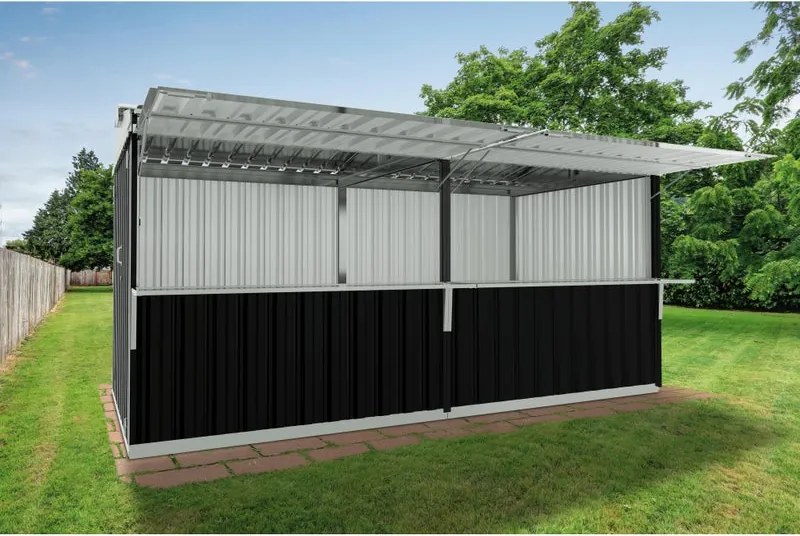 Chiosco in acciaio grigio 2.7 x 5.2 m, superficie esterna 14.41 m² e spessore parete 60 mm, senza pavimento porta a due ante, SAPIL Cuba+
