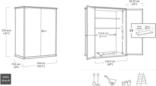 Box Porta Attrezzi Da Esterno In Resina 140x73,6x170,4H Cm High Store Grigio Effetto Legno Keter