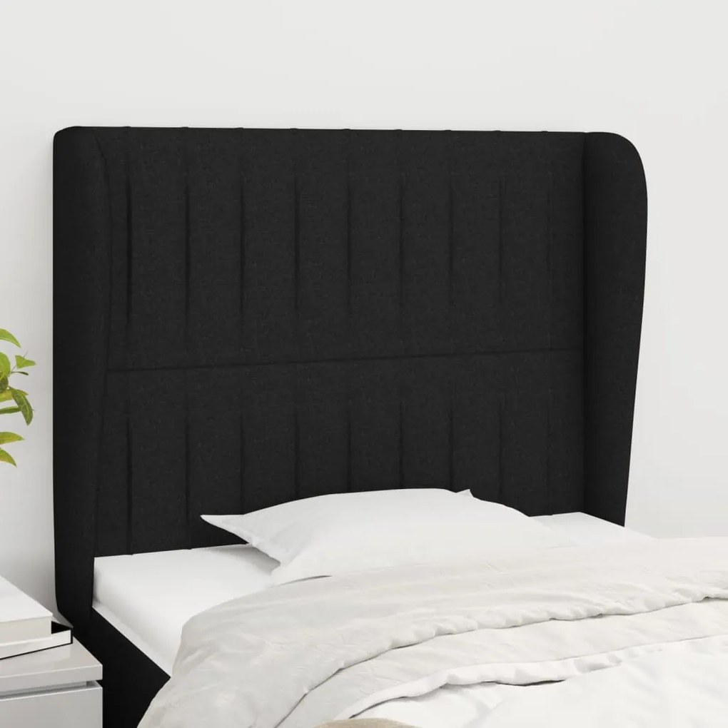 Testiera Ad Orecchio Nera 93x23x118/128 Cm İn Tessuto /