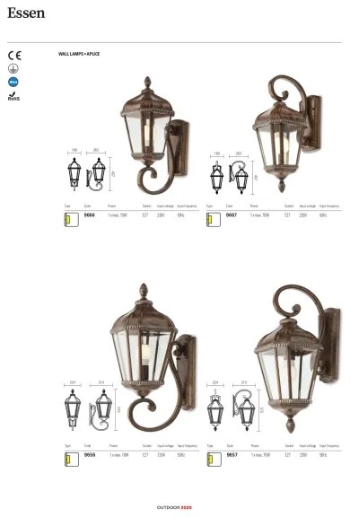 Redo 9656 - Lampada da parete per esterni ESSEN 1xE27/70W/230V IP44 marrone/patina