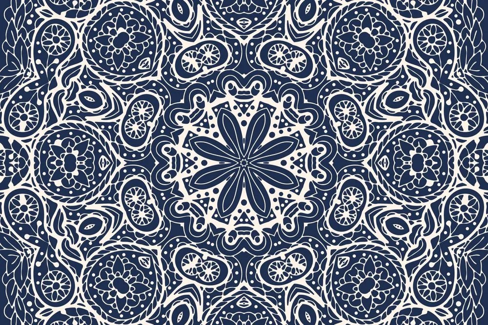 Carta da parati – Mandala bianca su sfondo blu