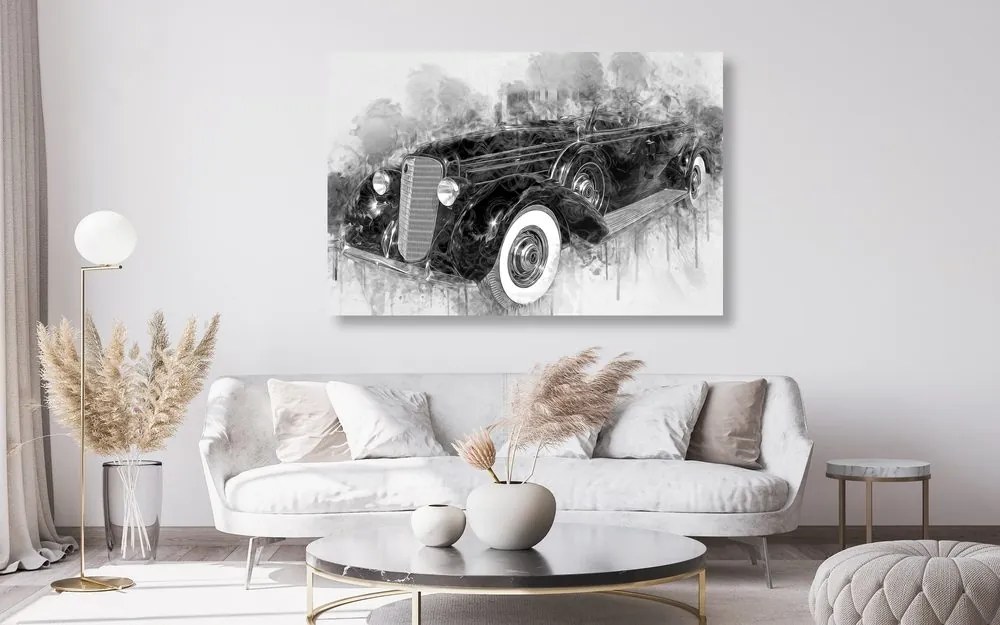 Quadro su tela – Auto retrò storica in bianco e nero