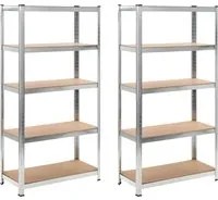 Scaffali Resistenti 5 Strati 2 pz Argento Acciaio e Multistrato cod mxl 51231