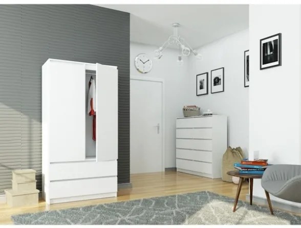 Armadio Guardaroba 2 Ante 2 Cassetti 90x50x180 Artika Bianca