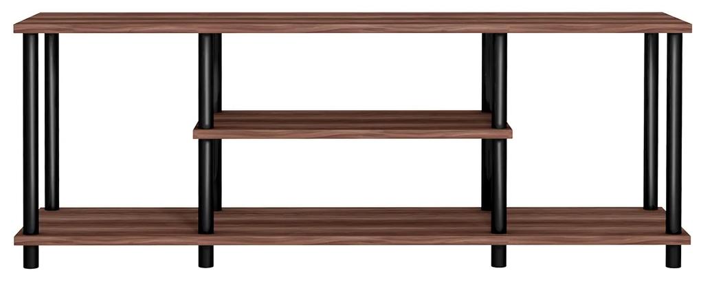 Costway Supporto TV a 3 livelli, Tavolo console multimediale con struttura in PVC massiccio ripiani in legno Marrone