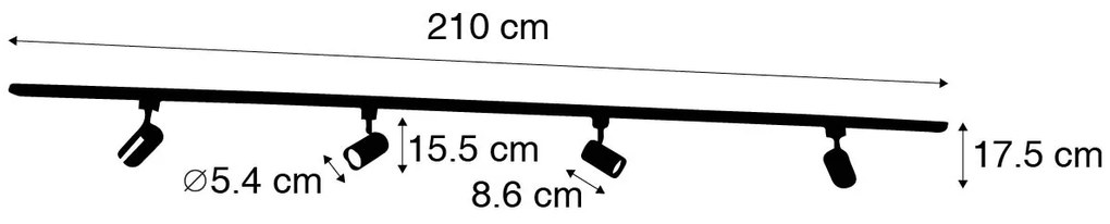 Sistema di illuminazione a binario moderno con 4 faretti nero 1 fase - Iconic Yade