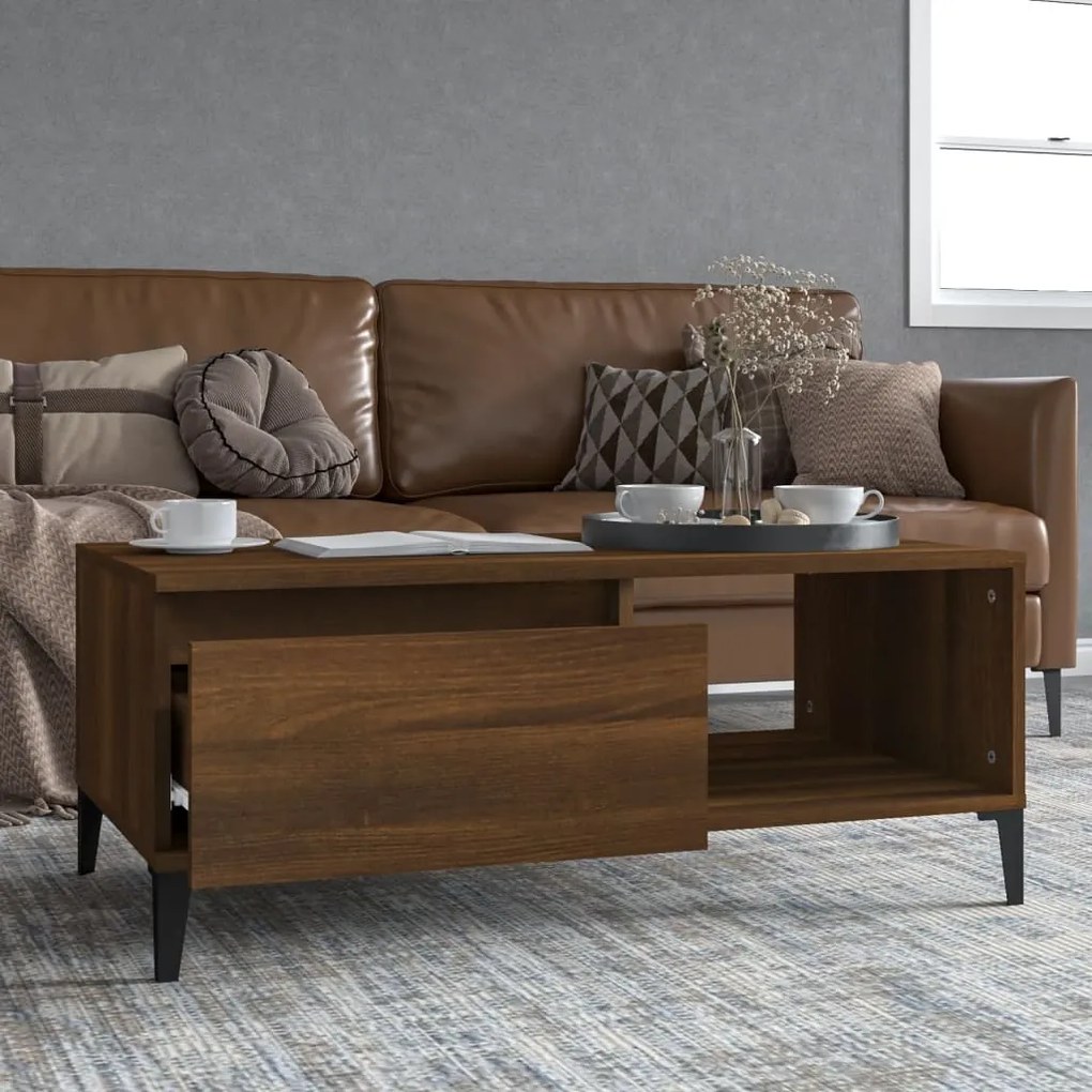 Tavolino Da Salotto Rovere Marrone 90x50x36,5 Cm İn Multistrato /