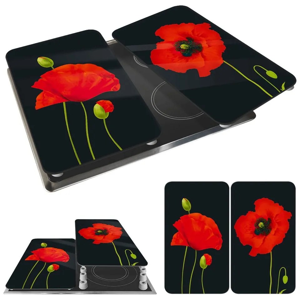 Set di 2 coperchi per stufe in vetro temperato 52x30 cm Poppy - Maximex