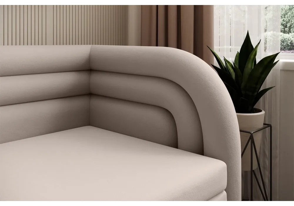 Divano beige allungabile/con contenitore con penisola a destra e rivestimento in velluto 223 cm Fabillo – ELTAP