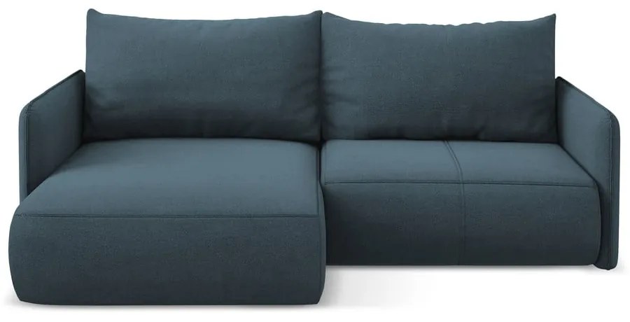 Divano angolare blu allungabile/con contenitore (con penisola a sinistra) Nanea – Makamii