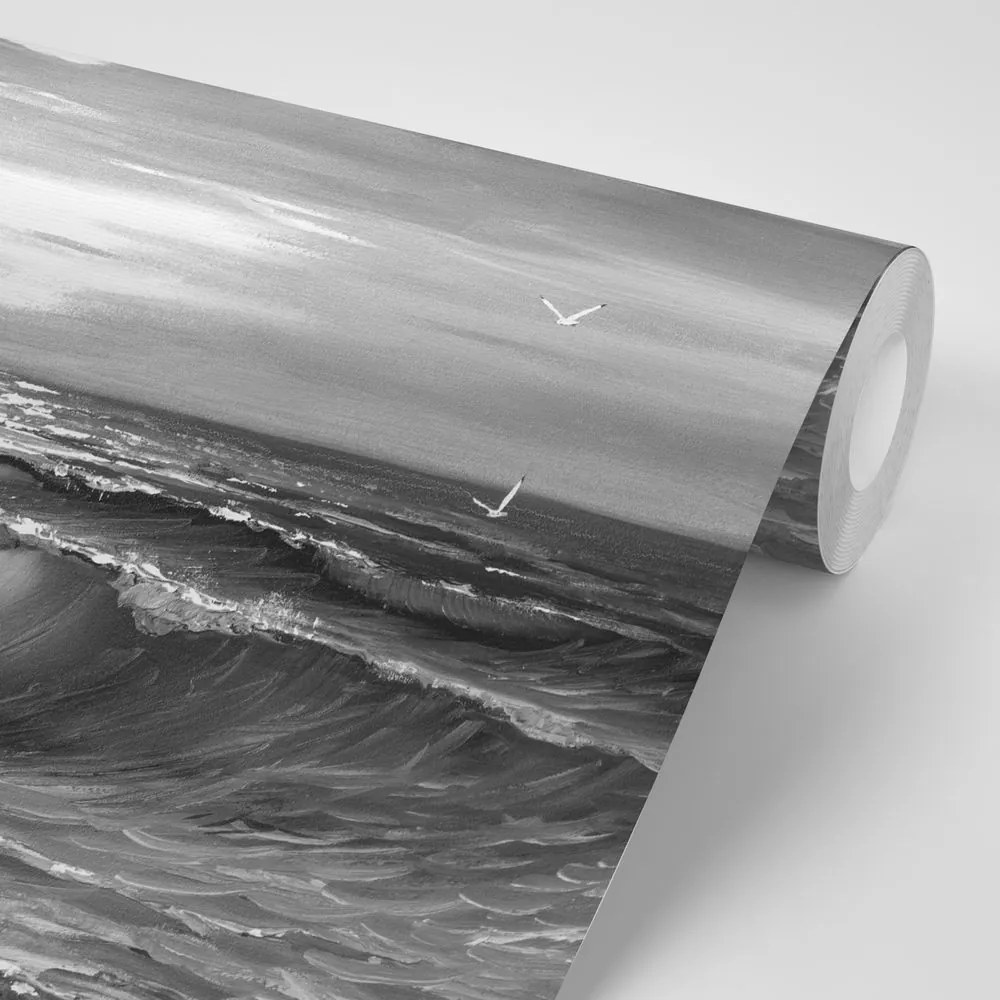Carta da parati – Mattina sul mare in bianco e nero
