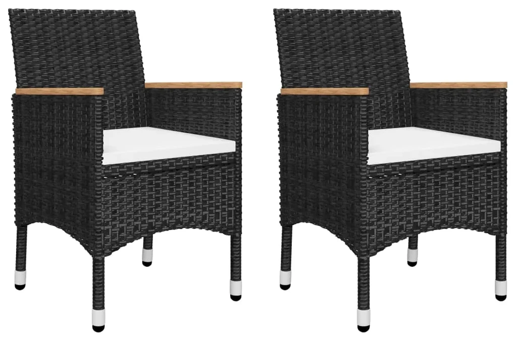 Set da bistrot per giardino 3 pz in polyrattan e acacia nero