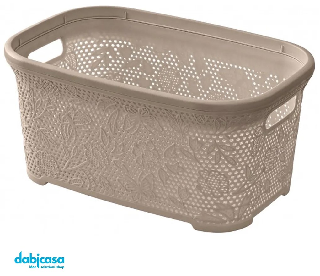 Cesta Portabiancheria "Linea Flower" in Plastica 27 Lt Colore Tortora