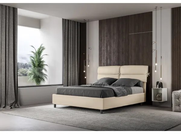 Letto matrimoniale con rete imbottito 160x210 similpelle tortora Nandy