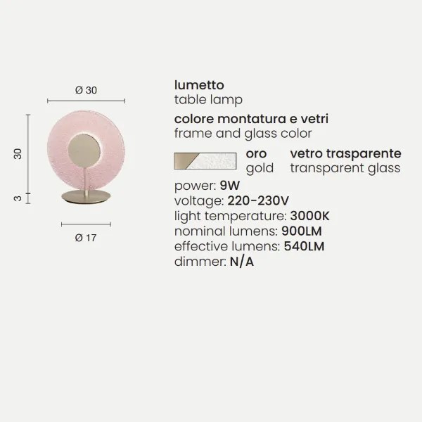 Lumetto a LED CANDY 30x33 cm in metallo Oro e vetro graniglia Trasparente