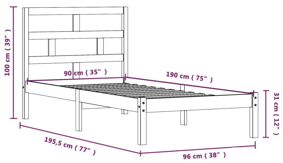 Giroletto Nero 90x190 cm Single in Legno Massello