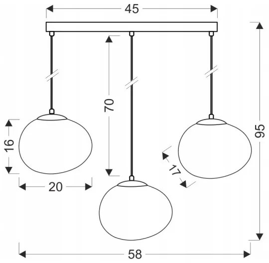 Lampadario a sospensione con filo STONES 3xE27/40W/230V
