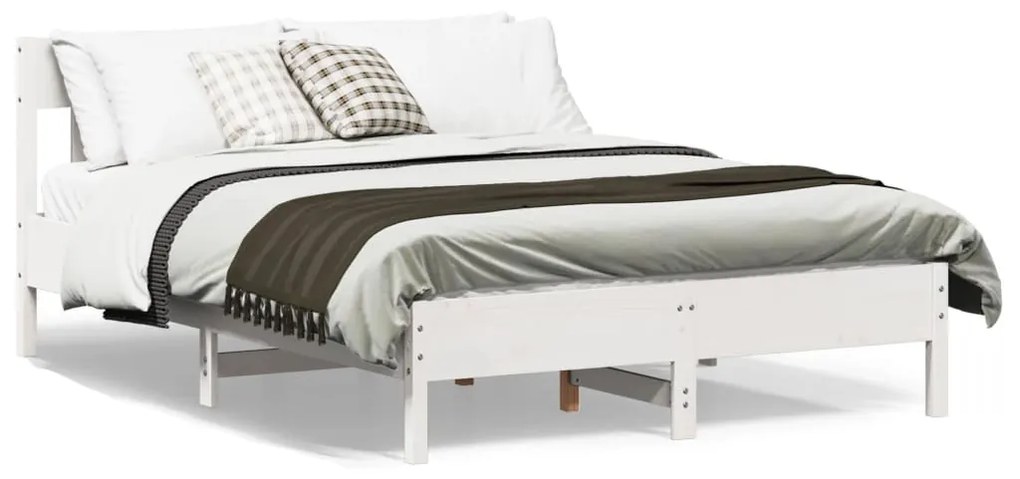 Letto Senza Materasso Bianco 140x200 Cm Legno Massello Di Pino /