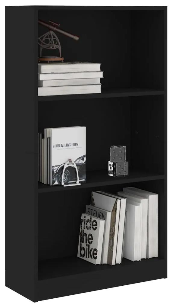 Libreria a 3 ripiani nera 60x24x109 cm in legno multistrato