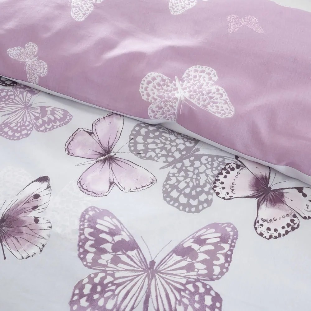 Set copripiumino e federa rosa e grigio chiaro per letto matrimoniale e per letto esteso 230x220 cm Scatter Butterfly – Catherine Lansfield